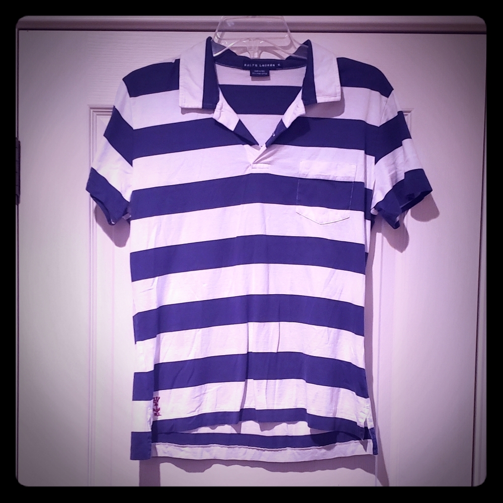 Cute Ralph Lauren Navy/White Stripe Cotton Polo XL
